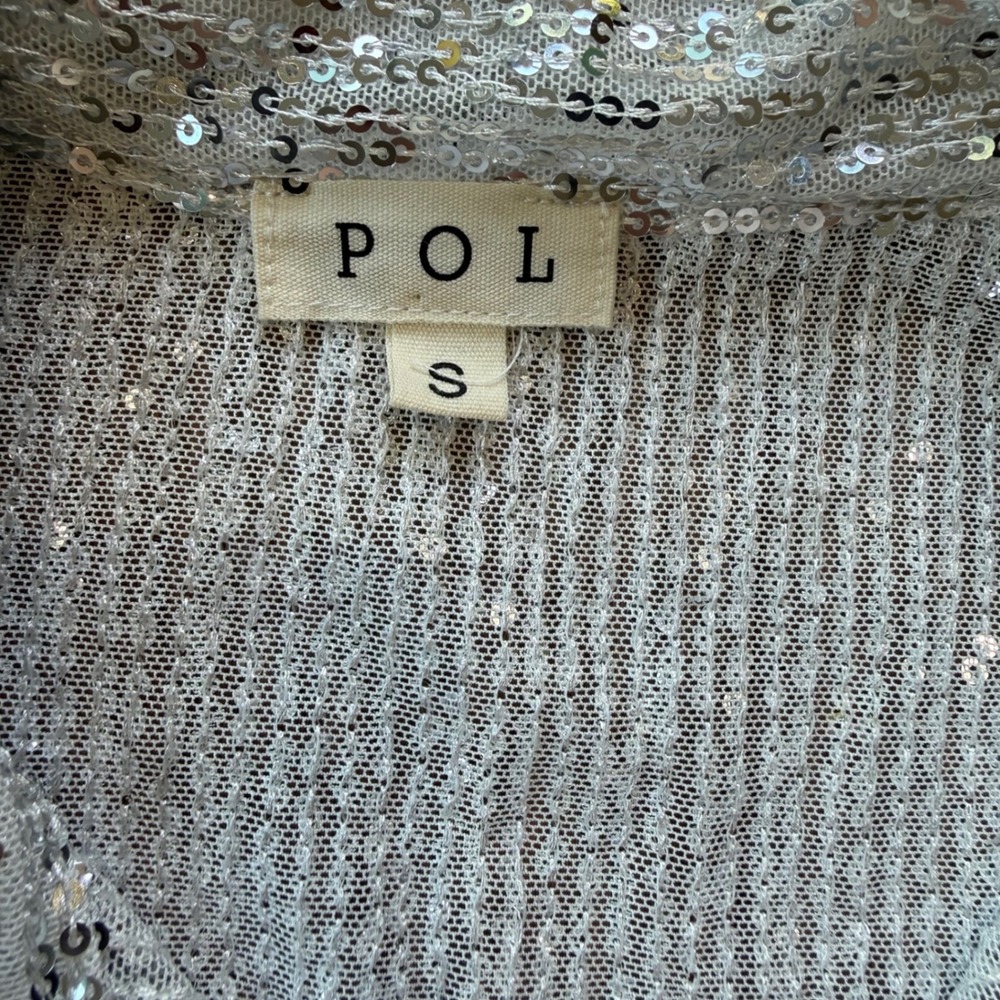 Pol Sequin Button Down Shirt Silver Mint Green Co… - image 8